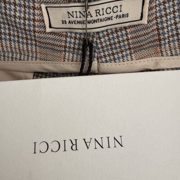 Nina Ricci Plaid Wool Trousers with Orange Fringe Embroidery Size 40 NWT Classic - Picture 10 of 11